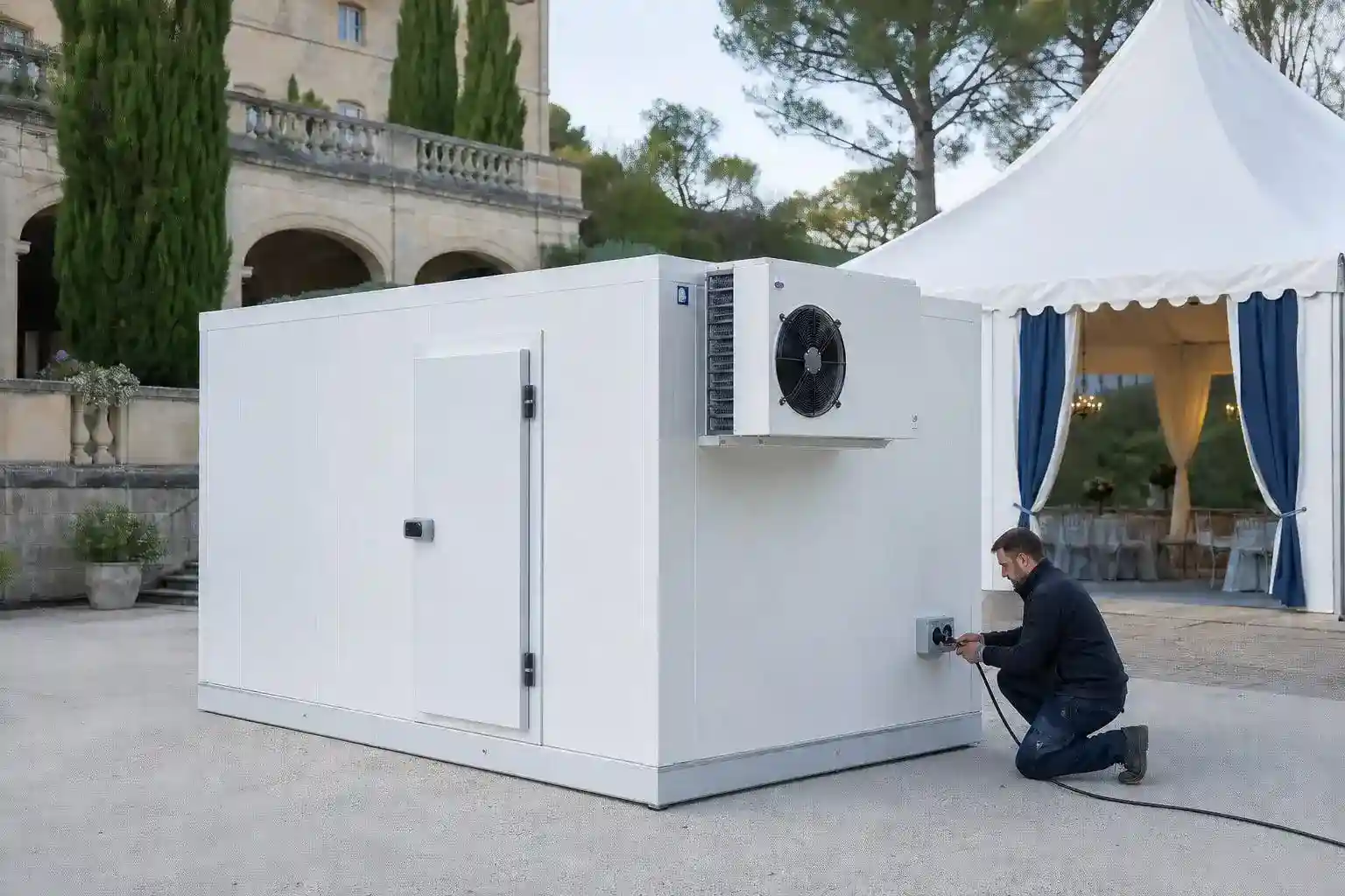 Installation générique d’une chambre froide livrée sur un lieu de réception